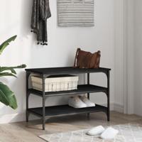 Schoenenbankje 70x38,5x49 cm bewerkt hout zwart - thumbnail