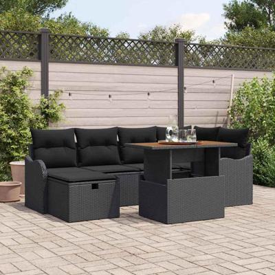 Tuinbankenset met kussen met opslag 7 pcs Zwart poly rattan