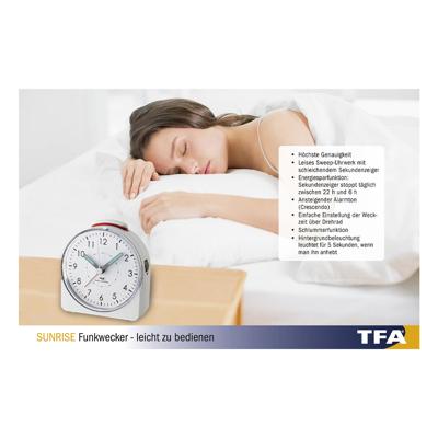 TFA Dostmann 60.1513.02 Wekker Zendergestuurd Wit Fluorescerende Wijzers