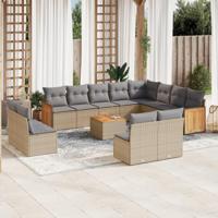 13-delige Loungeset met kussens poly rattan beige - thumbnail