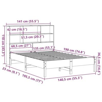 Bed met boekenkast zonder matras grenenhout wasbruin 135x190 cm