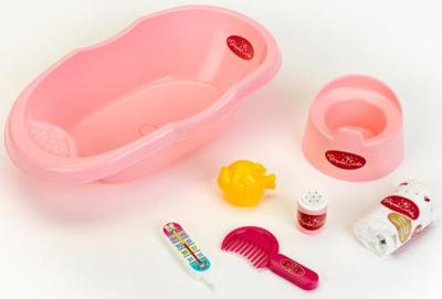 Klein babybad met accessoires Princess Coralie roze 43 x 23 x 10 cm
