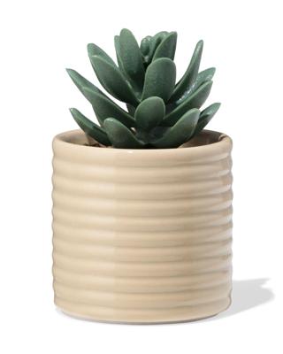 HEMA Bloempot ⌀7x6.6cm keramiek ribbels beige (beige)