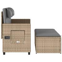 Tuinbankje verstelbaar met kussens poly rattan beige - thumbnail