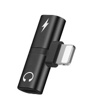 Iphone Adapter 2-in-1 Splitter - Audio - Opladen Zwart - thumbnail