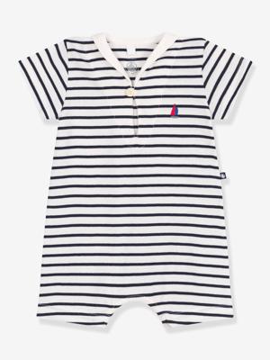 Combicourte baby met trui-kraag PETIT BATEAU in gestreept katoen marineblauw Combicourte baby met trui-kraag PETIT BATEAU in gestreept katoen marineblauw