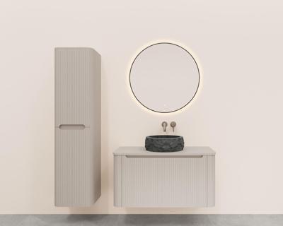 Onderkast Wiesbaden Sulora 100x48 cm Afgeronde Hoeken Geribbeld Met 1 Lade 1 Uitsparing Mat Beige