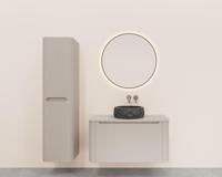 Onderkast Wiesbaden Sulora 100x48 cm Afgeronde Hoeken Geribbeld Met 1 Lade 1 Uitsparing Mat Beige - thumbnail