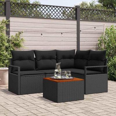 Tuinbankenset met opslag 5 pcs Zwart poly rattan