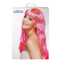 Pruik lang haar pony roze Chique - thumbnail