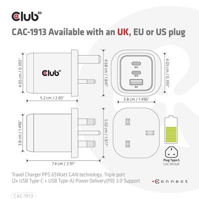 Club 3D Travel Charger 65W GaN oplader Club 3D Travel Charger 65W GaN oplader