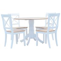 5-delige Eethoek massief rubberwood wit en bruin - thumbnail