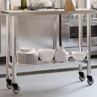 VidaXL Keukenwerktafel met wielen 110x30x85 cm roestvrij staal - thumbnail