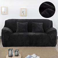 Pluche stof sofa cover dikke zachte bank elastische sofa covers niet omvatten kussensloop specificatie: 2 seat 145-185cm (zwart) - thumbnail
