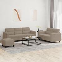 3-delige Loungeset met kussens microvezelstof taupe - thumbnail