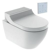 Geberit AquaClean Tuma Comfort Douchewc Spoelrandloos Wand geborsteld RVS afdekplaatje met wandbediening Glans Wit SW87552 / SW107038 - thumbnail