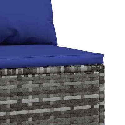 Tuinmiddenbank met kussens 2 st poly rattan grijs