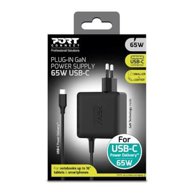 Laptop AC-adapter - PORT DESIGNS - GaN2 - 65W - 1,5m - USB-C - Zwart