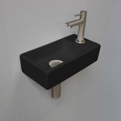 INK Versus Fonteinset - 36x18x9cm - wasbak links - porselein Mat zwart/Brushed nickel 1805368