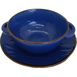 Soepkom met Ontbijbord - Blauw