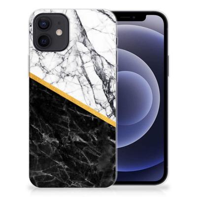 iPhone 12 | 12 Pro (6.1") | TPU | Siliconen hoesje | Marmer Wit Zwart - Origineel Cadeau Man