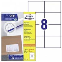 Avery Zweckform 3427, Universele etiketten, Ultragrip, wit, 200 vel, 8 per vel, 105 x 74 mm - thumbnail