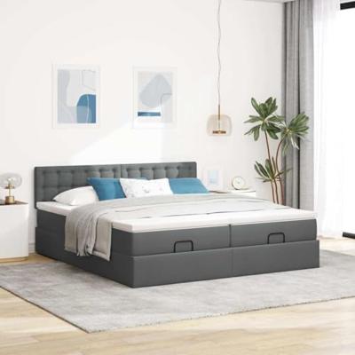 Ottoman bed met matrassen 180x200cm stof donkergrijs