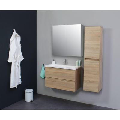 Badkamermeubel BWS Pepper Wastafel Acryl Incl Spiegelkast 2 Deurs Met Kraangat 80x55x46 cm Eiken Boss & Wessing