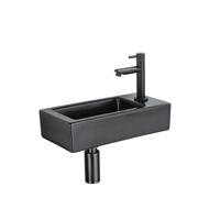 QeramiQ Fuente Fonteinset - 37.5x18.5x9cm - keramiek - kraangat rechts - fonteinkraan zwart mat - afvoerplug - verlaagd sifon - Mat Zwart SW1122447/SW696205/SW696215/SW696235 - thumbnail
