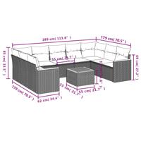 9-delige Loungeset met kussens poly rattan grijs - thumbnail