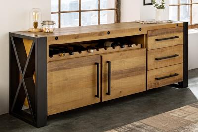 Massief houten dressoir THOR 195cm vintage bruin grenen gerecycled industrieel - 43679