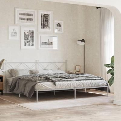 Bedframe met hoofdbord metaal wit 193x203 cm