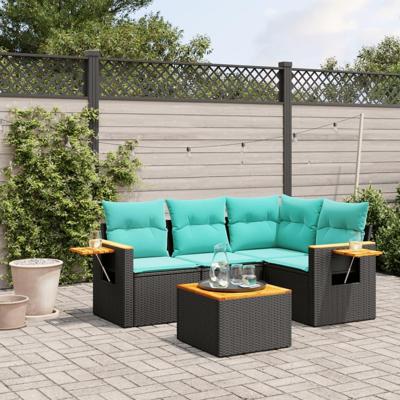 5-delige Loungeset met kussens poly rattan zwart 5-delige Loungeset met kussens poly rattan zwart