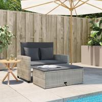 Tuinbank 2-zits met kussens poly rattan lichtgrijs - thumbnail