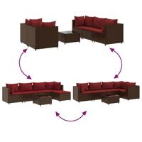 6-delige Loungeset met kussens poly rattan bruin - thumbnail