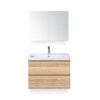 Vogue Badmeubelset 80 cm - Greeplijst in kleur - Grey Oak - Keramische Wastafel Wit 1 kraangat - met Spiegelkast - thumbnail