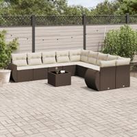 11-delige Loungeset met kussens poly rattan bruin - thumbnail