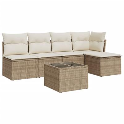 6-delige Loungeset met kussens poly rattan beige - thumbnail