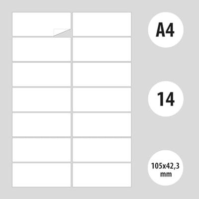 OFFICE products etiketten, wit, rechte hoeken, 100 vel, 105 x 42,3 mm, 14 etiketten per vel