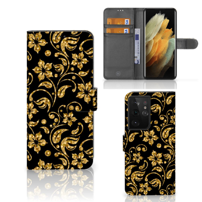 Samsung Galaxy S21 Ultra Hoesje Gouden Bloemen Samsung Galaxy S21 Ultra Hoesje Gouden Bloemen