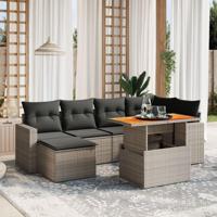 7-delige Loungeset met kussens poly rattan grijs - thumbnail