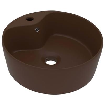 VidaXL Wastafel met overloop 36x13 cm keramiek mat donkerbruin