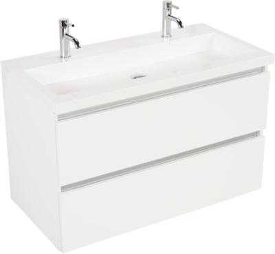 Saqu Gaia ondiep badmeubel incl. glans witte wastafel met 2 kraangaten 100x40x64cm glans wit - aluminium greeplijst