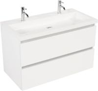 Saqu Gaia ondiep badmeubel incl. glans witte wastafel met 2 kraangaten 100x40x64cm glans wit - aluminium greeplijst - thumbnail