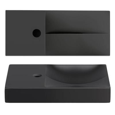 Clou Vale keramiek fontein 45x19x7cm kraangat links zwart mat CL/03.30162.01.L