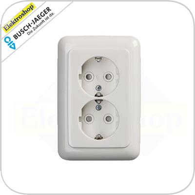 Busch-Jaeger wandcontactdoos 2-voudig met randaarde "Compact" inbouw wit 302EUJT214