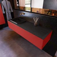 Badkamermeubelset Mondiaz Erin 150 cm met 1 Lade met RIDGE Wastafel Links Urban Zonder Kraangaten Greeploos Mat Fire - thumbnail