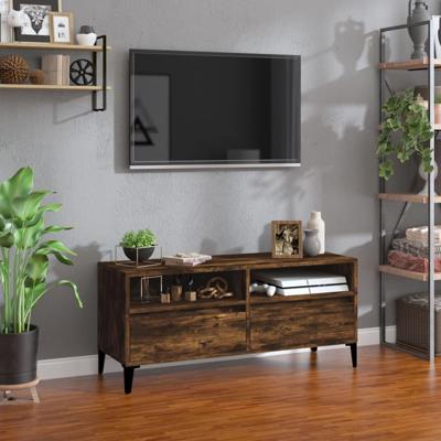 Tv-meubel 100x34,5x44,5 cm bewerkt hout gerookt eikenkleurig Tv-meubel 100x34,5x44,5 cm bewerkt hout gerookt eikenkleurig