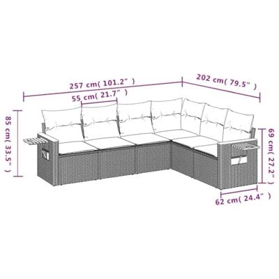 6-delige Loungeset met kussens poly rattan grijs