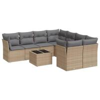 9-delige Loungeset met kussens poly rattan beige - thumbnail